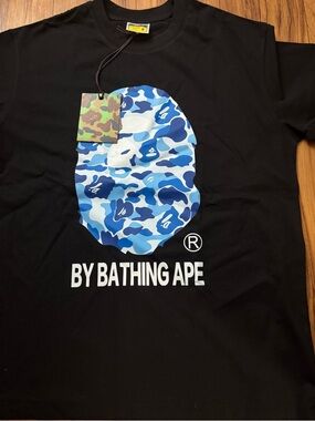 BAPE By Bathing Ape Black T-Shirt with Blue Camo Ape Head